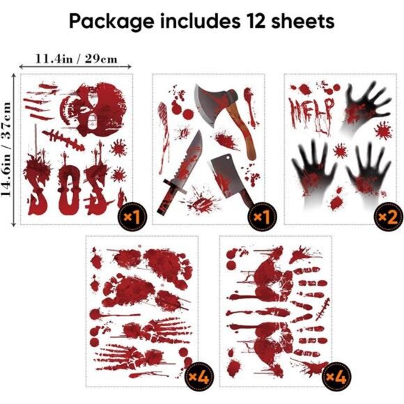119 PCS Bloody Halloween Decorations Halloween Bloody Handprint - Picture 2 of 8